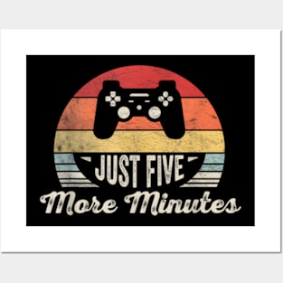 Retro Vintage Gamer Statement "Just Five More Minutes" Posters and Art